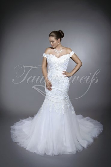 Brautkleid TW0071B - Meerjungfrau Tattoospitze Tüll Organza Carmenausschnitt sexy