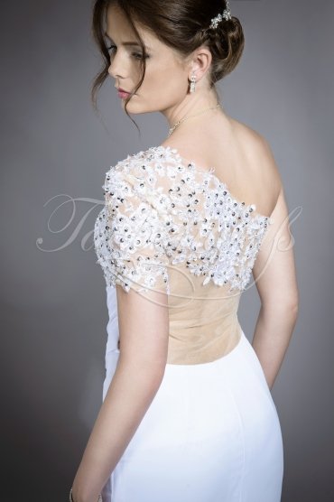 Brautkleid TW0075B - Meerjungfrau Tattoo-Spitze Chiffon ein Ärmel Beinschlitz 2