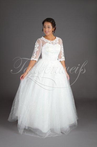 Brautkleid TW0097B - Prinzessin Tüll Spitze 3/4-Arm Rundhals Glitzer ohne Schleppe