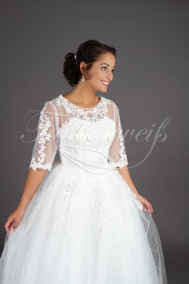 Brautkleid TW0097B - Prinzessin Tüll Spitze 3/4-Arm Rundhals Glitzer ohne Schleppe 2