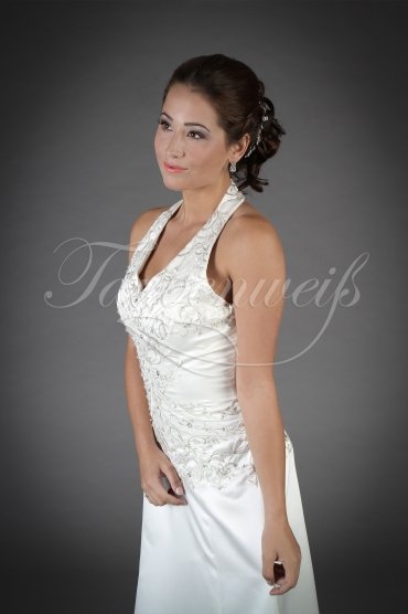Brautkleid TW0098B - A-Linie Satin Stickereien Neckholder ohne Schleppe Knöpfe 2