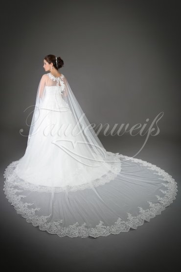 Brautkleid TW0131B - A-Linie Tüll Spitze Perlen abnehmbares Cape Schleppe 3