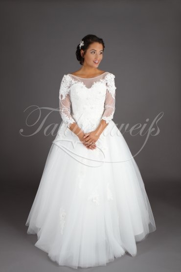 Brautkleid TW0139B - Prinzessin Spitze Tüll Blüten U-Bootausschnitt 3/4-Arm 