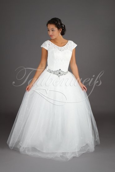 Brautkleid TW0151B - Spitze Strass kurze Ärmelchen Prinzessin ohne Schleppe 1