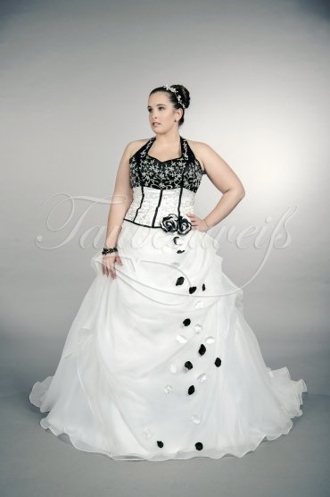 Brautkleid TW0171B - Übergröße Plus XXL Große Größe schwarz weiß Neckholder