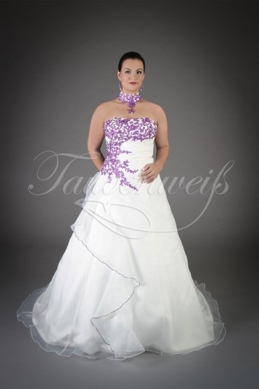 Brautkleid TW0189B - A-Linie lila Organza Spitze Perlen Schleppe Schnürung Halsband