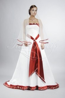 Brautkleid TW0069B - A-Linie bordeaux-rot Satin Stickereien mit Schleppe