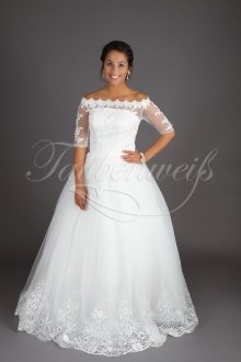 Brautkleid TW0188B - Tüll Spitze Prinzessin 3/4-Arm U-Bootausschnitt ohne Schleppe